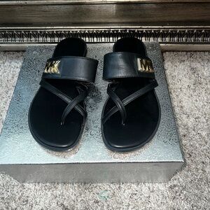 Michael Kors Black Sandals with Gold Logo